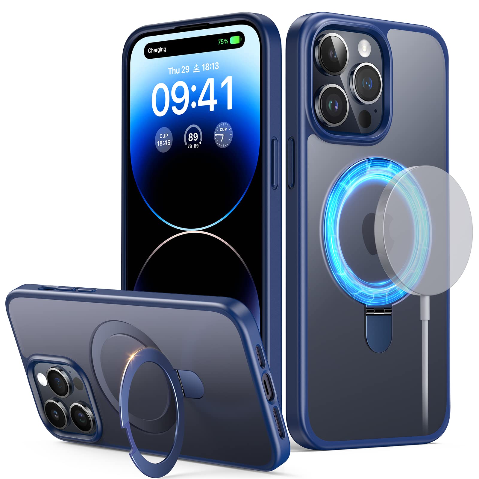 Photo 1 of 3 pack - VANMASS Latest Upgraded for iPhone 14 Pro Max Phone Case MagSafe with Stand - Anti-Yellowing - Ultra Clear, Non-Slip, Drop Protection & Shockproof Phone Case for iPhone 14 Pro Max (ONLY) - Blue