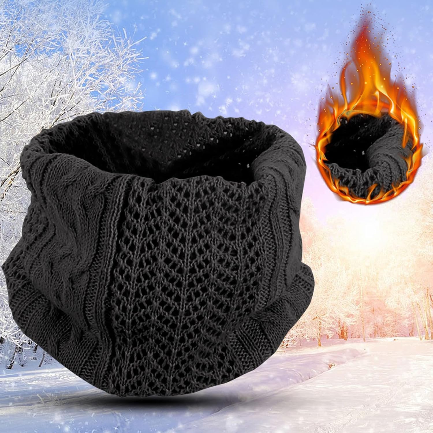 Halswarmer wollen sjaal voor dames, winter, dubbele, dikke gebreide ring, onbeperkte sjaal, warme en winddichte halsdoek voor dames, geruit, lila, One size