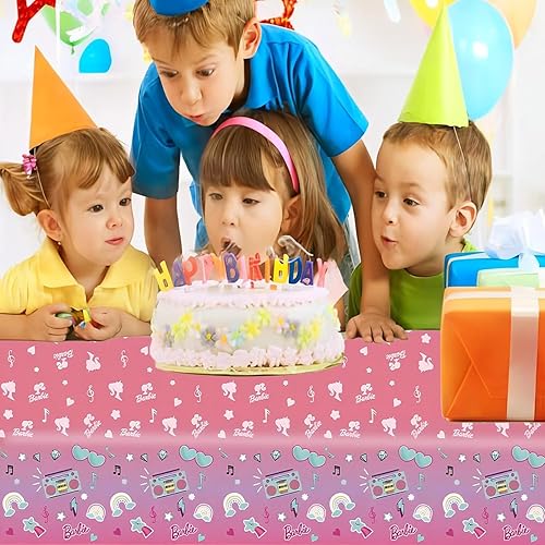 Miniatura 5 de OURVER 2 piezas de suministros para fiesta de cumpleaños de Barbi, decoraciones de fiesta de Barbi, bonito mantel desechable para cumpleaños y