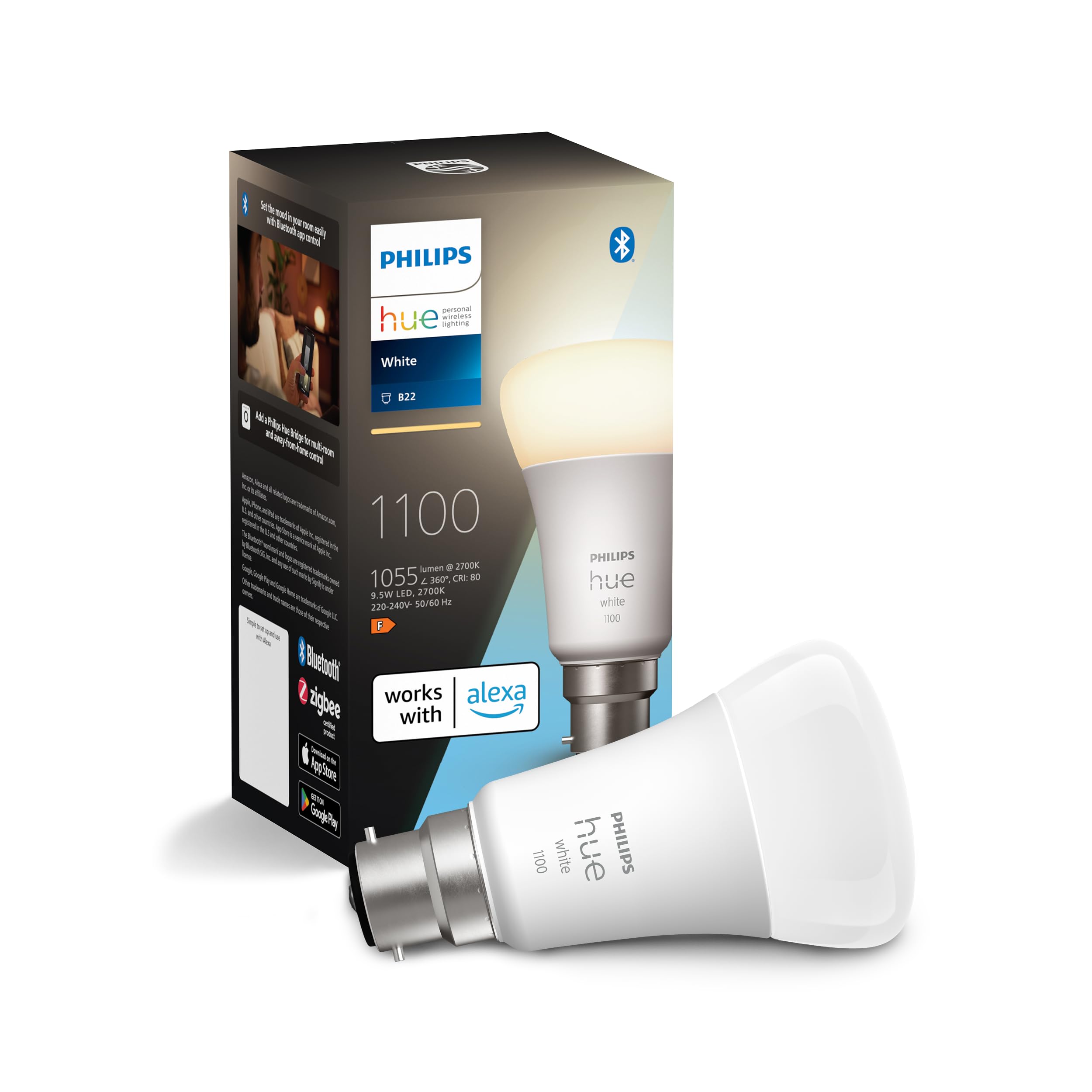 Philips Hue Smart Bulb, B22, Dimmable, Dynamic Settings, Works with Alexa, Google Assistant and Apple Homekit