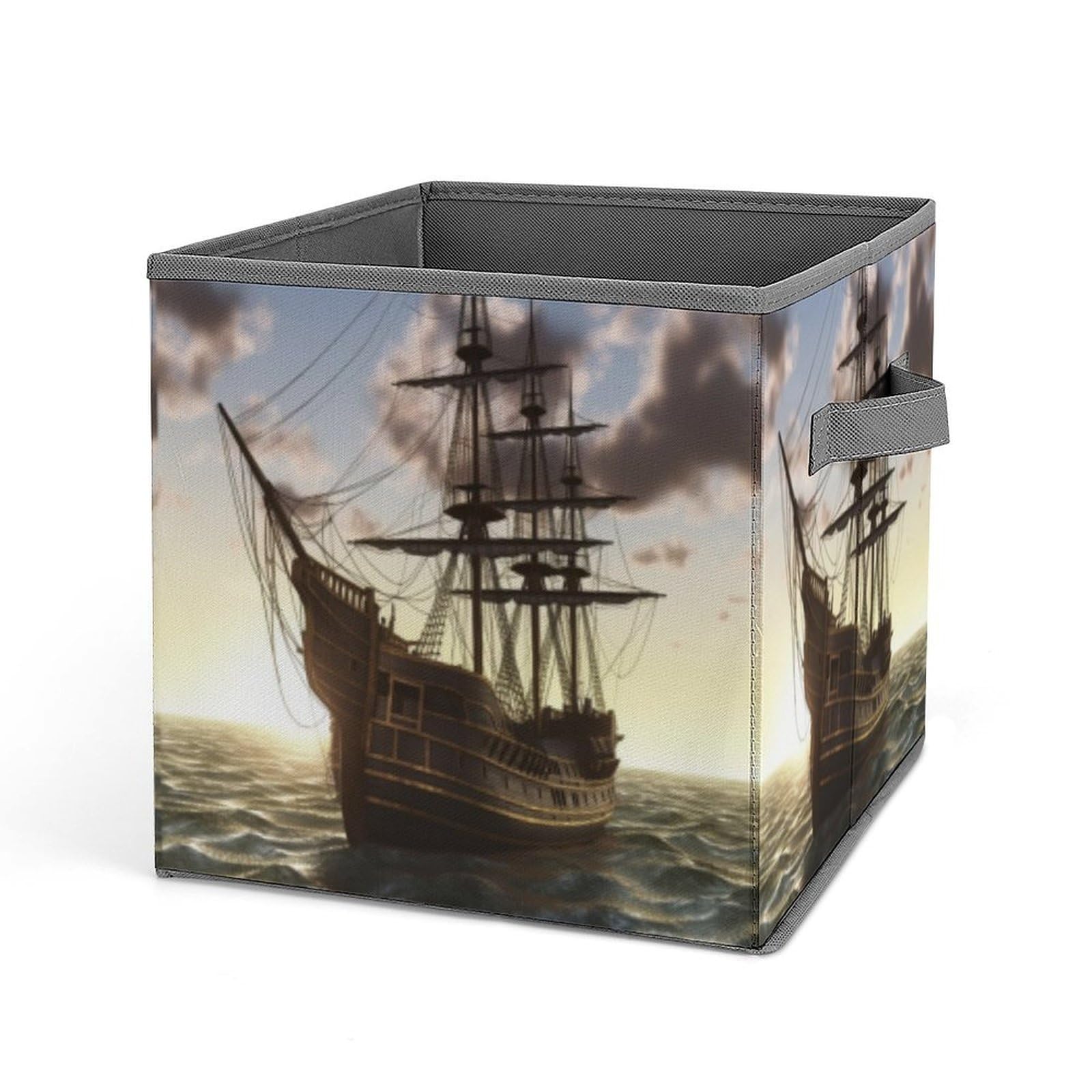JTREHY Pirate Ship Printed Foldable Storage Box, 10.6 Inches Fabric Storage Box for Wardrobe, Bedroom, Utility Room