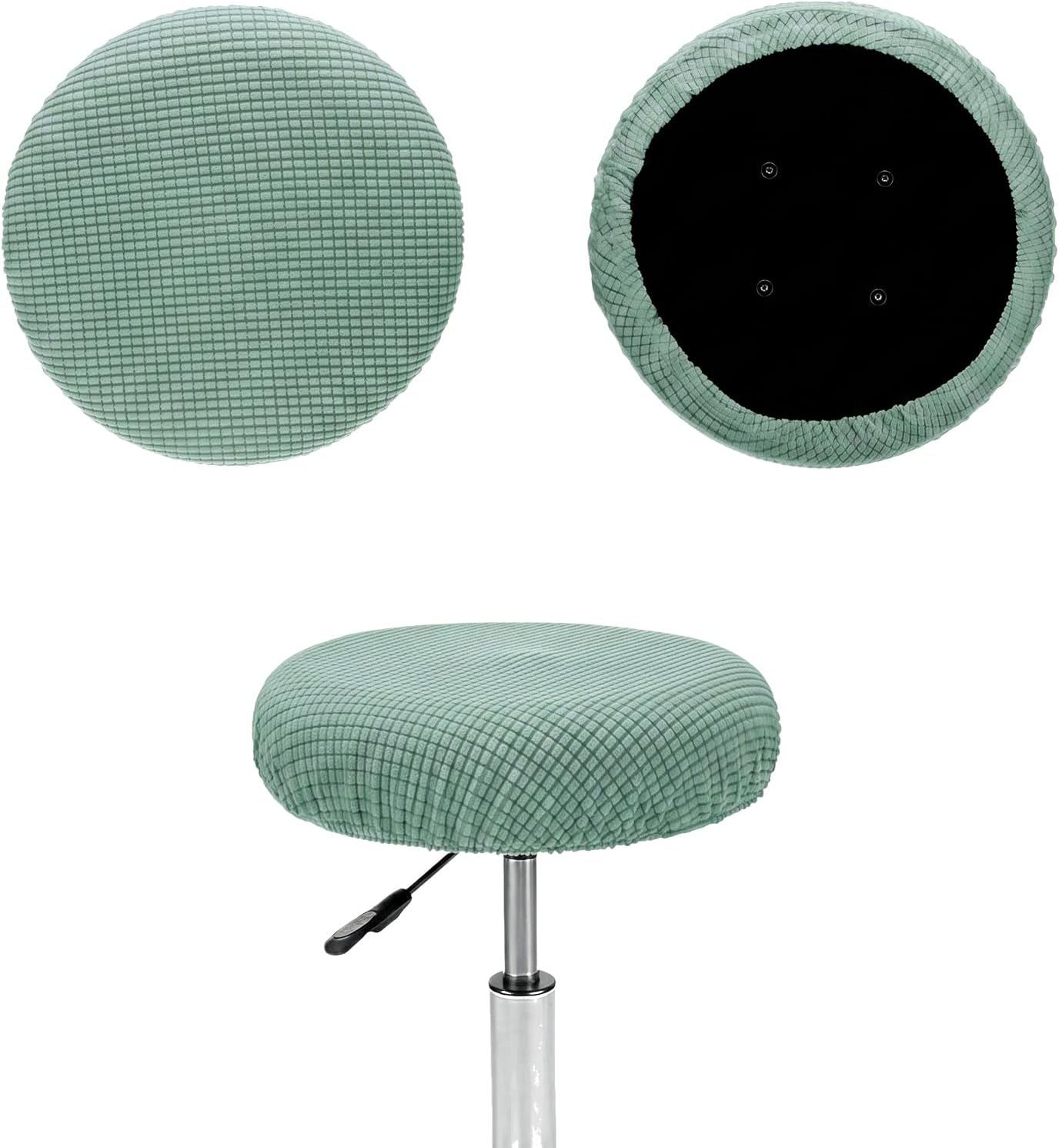 2 Pack Bar Stool Covers Round, 12-14 Inch Matcha Green Elastic Washable