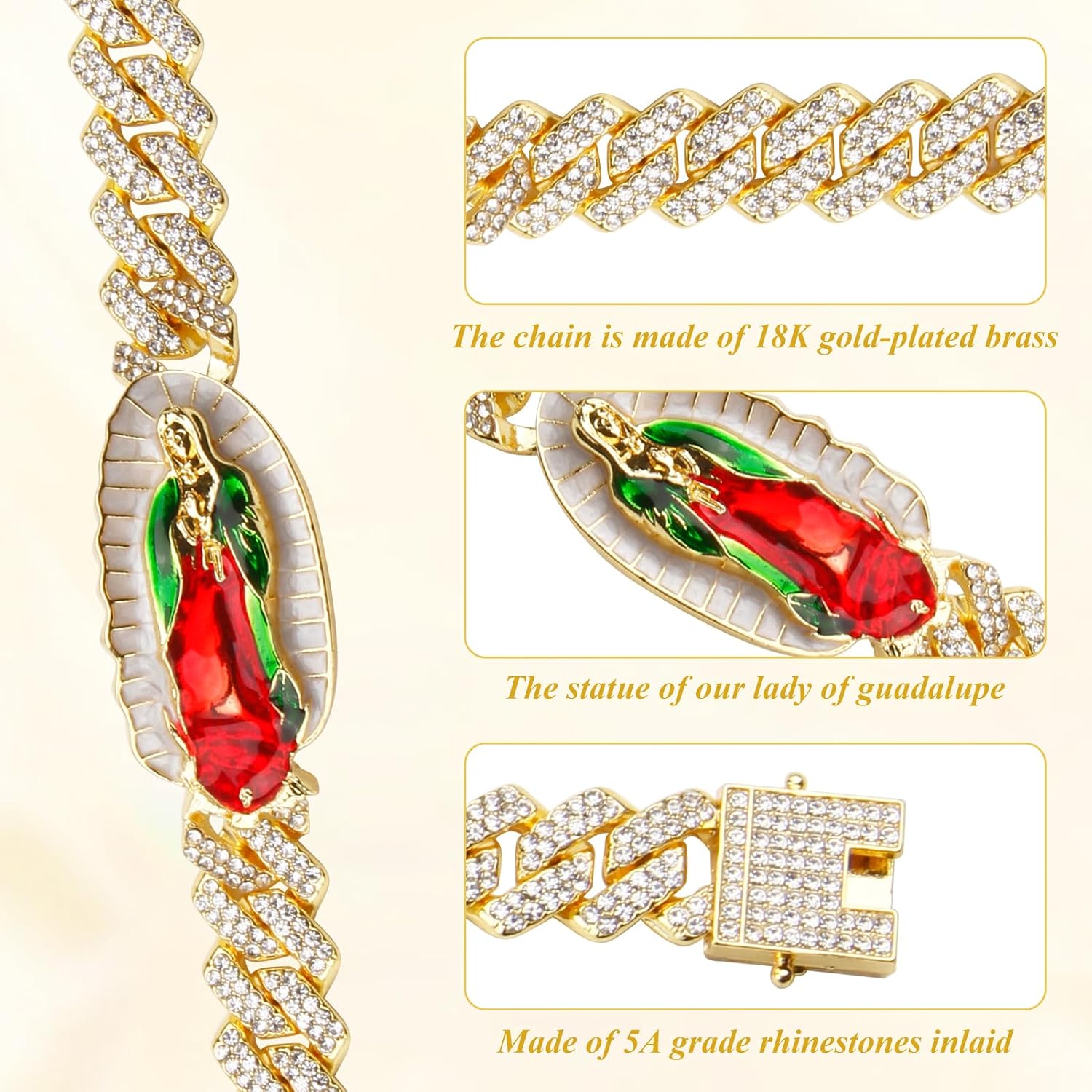 Sparkling Our Lady of Guadalupe Bracelet for Women,Virgin Mary Cu - Reverse Hallmark & Finish