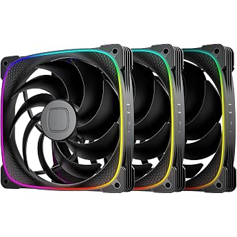 Geometric Future Squama 2503 RGB PWM Fan - 140 mm - 3 Pack - Performance & Silent Balance - Dual Lighting Loop - 5V 3pin Addressable RGB - 4pin PWM - Black GEO-S2503B-14T