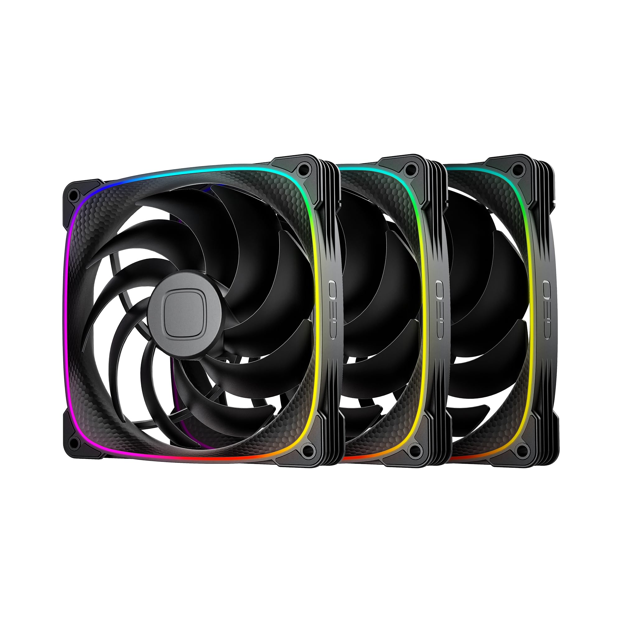 Geometric Future Squama GEO-S2503B-14T) - Ventola RGB PWM, 140 mm, confezione da 3, prestazioni e bilanciamento silenzioso, doppio anello di illuminazione, 5 V 3 pin indirizzabile RGB - PWM a 4 pin
