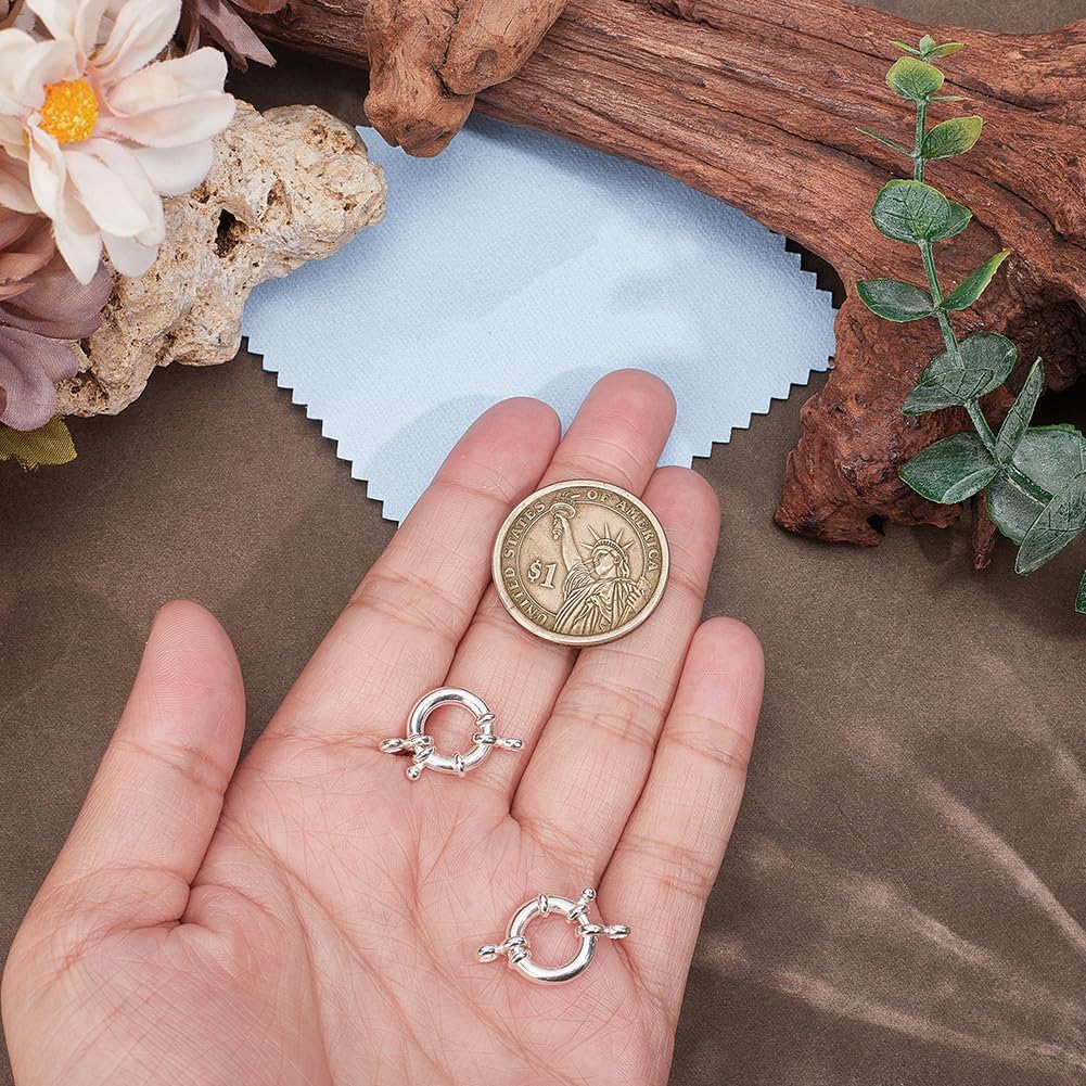Beebeecraft 1 Box 2Pcs Jewelry Spring Clasps 13.5mm 925 Sterling Silver Round Closed Ring Clasp Spring Closure Connector Finding for Bracelet Necklace Extender Jewelry Making DIY Crafts