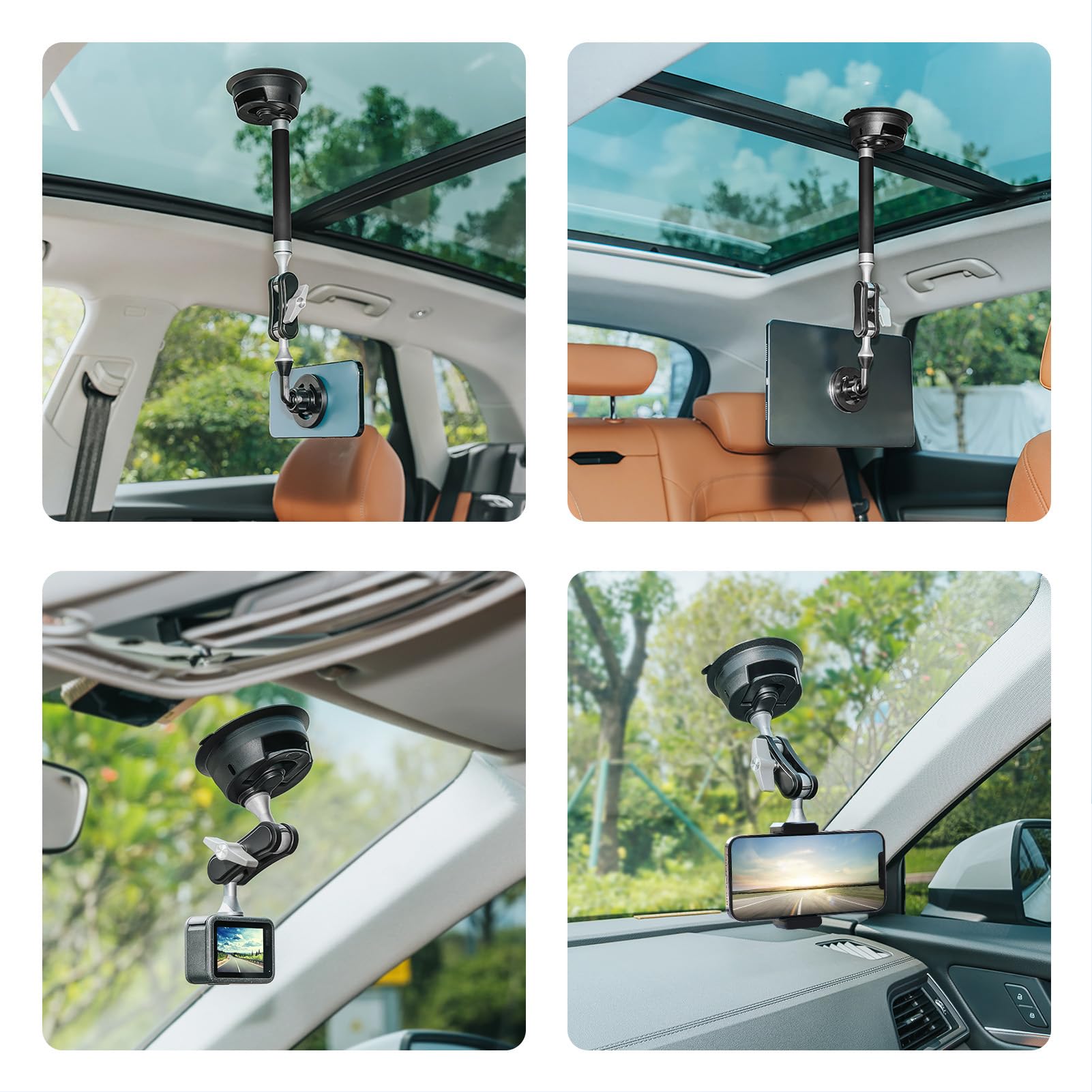 Ylwxzenith Aluminum Alloy Windshield Suction Cup Mount with Magnet for Phones, Tablets Sports Cameras