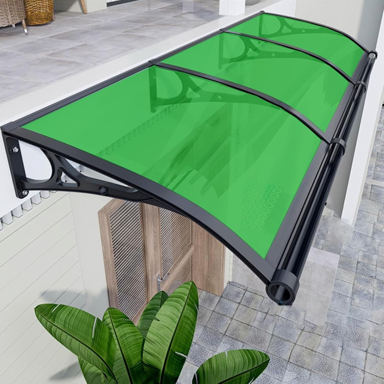 Awning Door, Aluminum Bracket Awnings, Window Awning Outdoor, Metal Awnings, Awning Polycarbonate Cover, Awning Canopy for Patio Deck Rain(Green,80x280cm/31.4x110in)