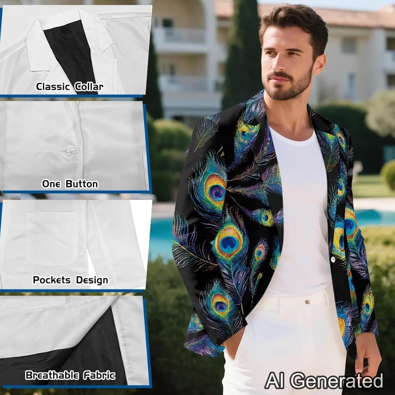 TOADDITDOBlazer Suit for Men Suit Jackets Lightweight Sport Coats One Button Business Wedding Prom Blazer with 2 Pockets