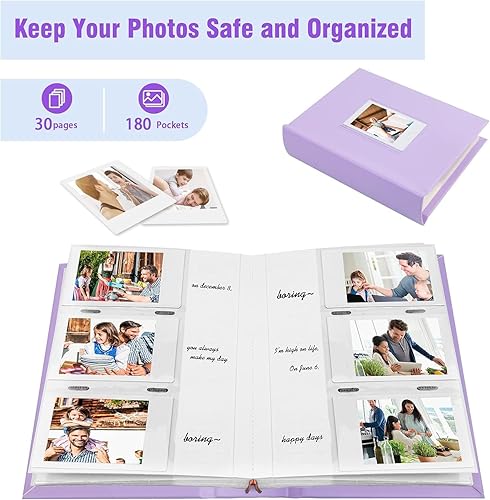 Miniatura 8 de Álbum de fotos para cámara Fujifilm Instax Mini, 180 bolsillos, álbum de fotos con espacio de escritura para Polaroid, cubierta de cuero, álbum de