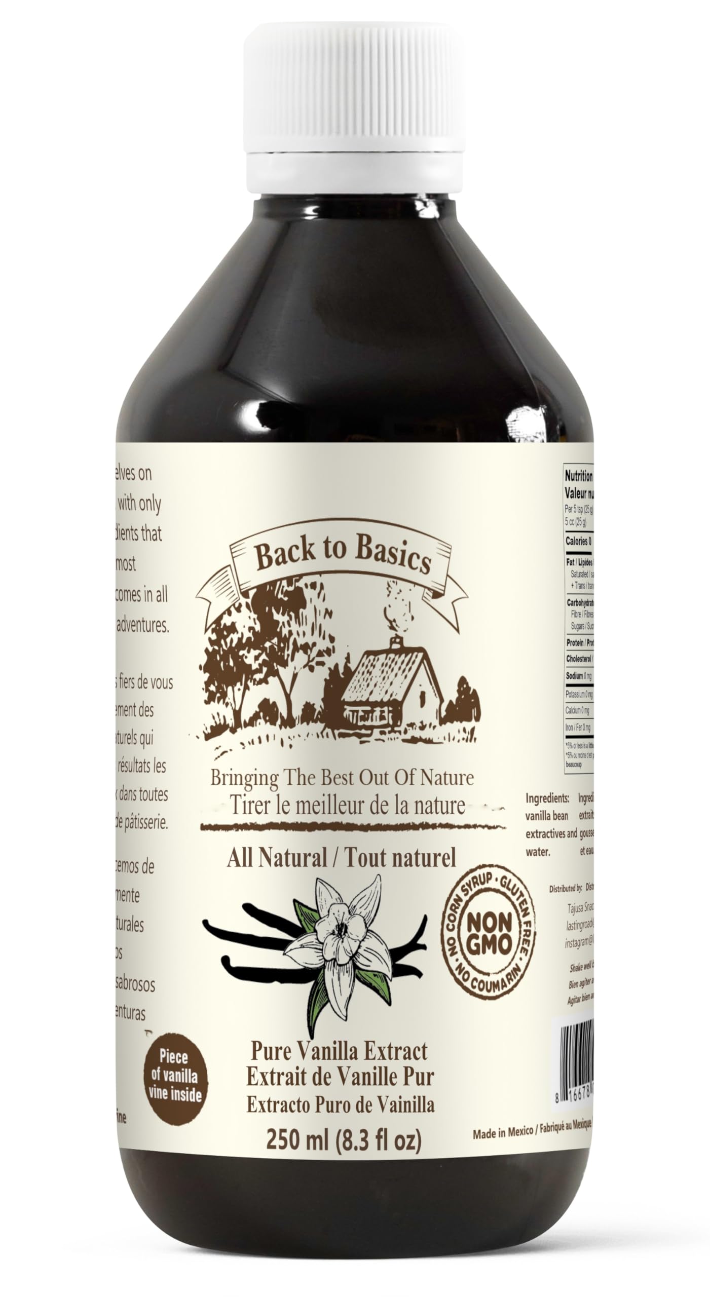 Back to Basics – All Natural - Pure Vanilla Extract – 8 oz – Mexican Vanilla – To Enhance Flavors in Cooking, Baking, and Dessert Making