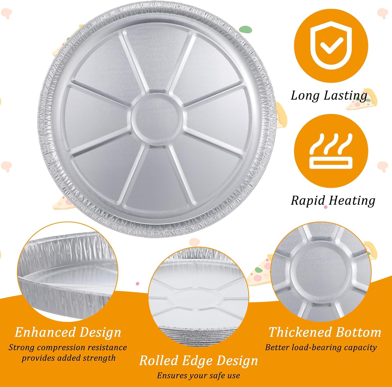 Kifmurase 30PCS Round Disposable Foil Pizza Pans, 11 Inch Large Size Focaccia Pan, Round Foil Serving Trays for Pizzas Cake Bread Chip Cookie, Disposable Aluminum Tin Plate for Freezer & OvenFoil
