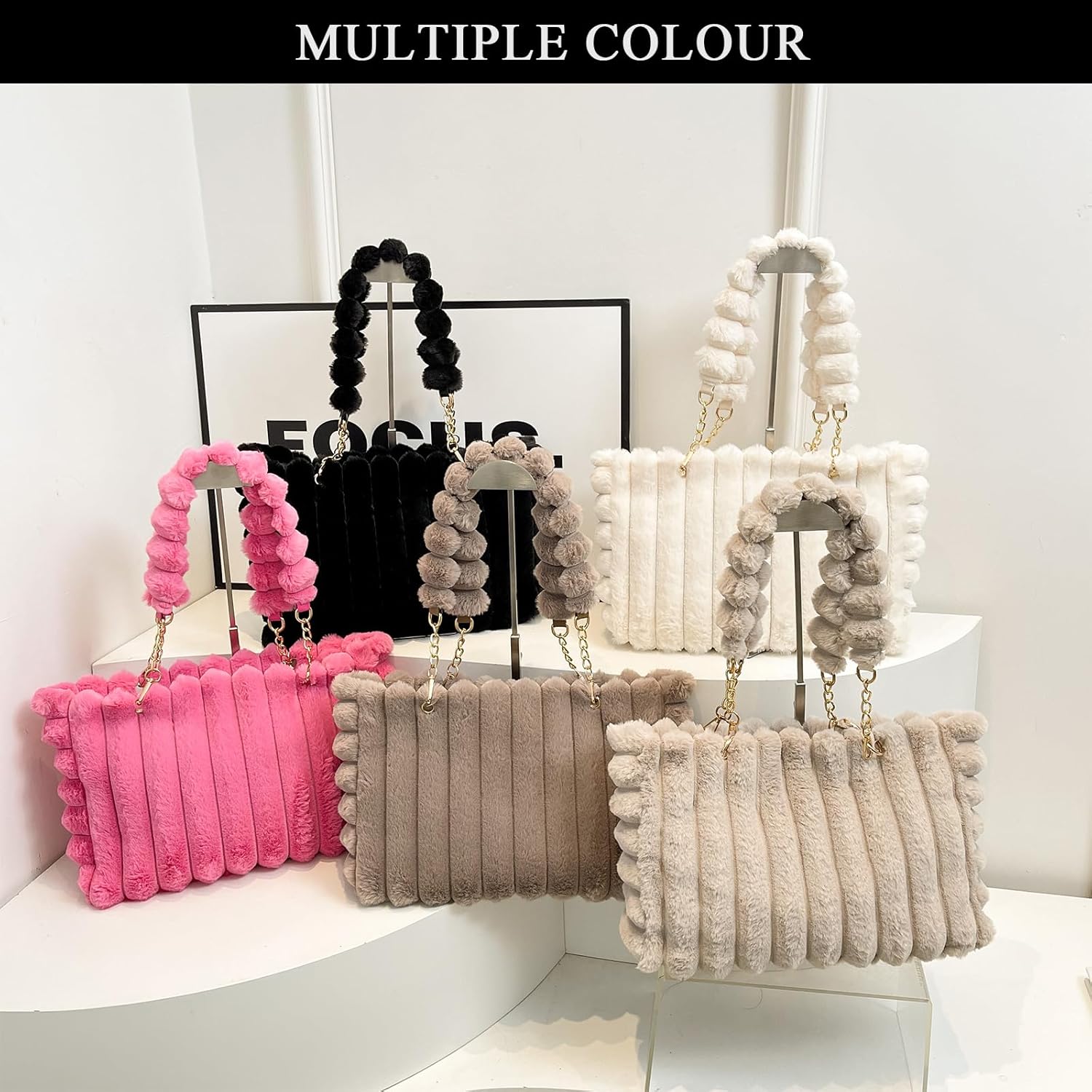 Fluffy Tote Bag Winter Faux Fur Bags for Women Y2K Furry Purse Fuzzy Handbag Plush Shoulder Bags - Image 7