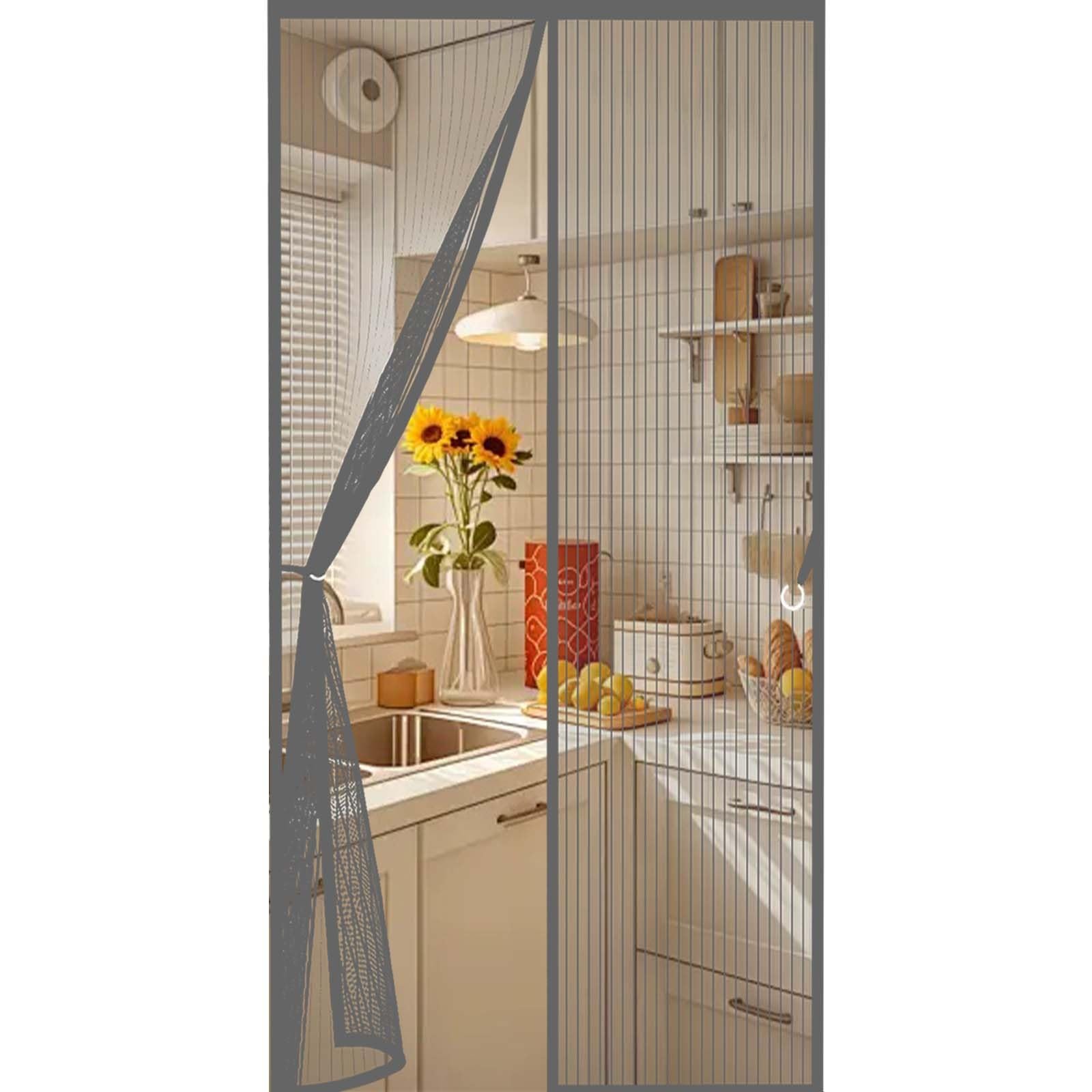 Magnetic Fly Screen Door 100x210cm(WidthxHigh) Durable, Keeps Bugs Out, Kid and Pet Friendly Magnet Fly Screen Door Insect Protection Hundreds of Sizes, Lets Fresh Air in, Grey