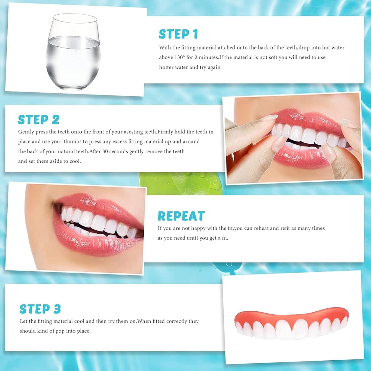 Generico Faccette Dentali, Faccette in Silicone per Protesi Dentarie | Si Ammorbidisce A Contatto Con Lacqua E Può Essere Riutilizzato; Offre Una Copertura Naturale E Realistica (9pcs)