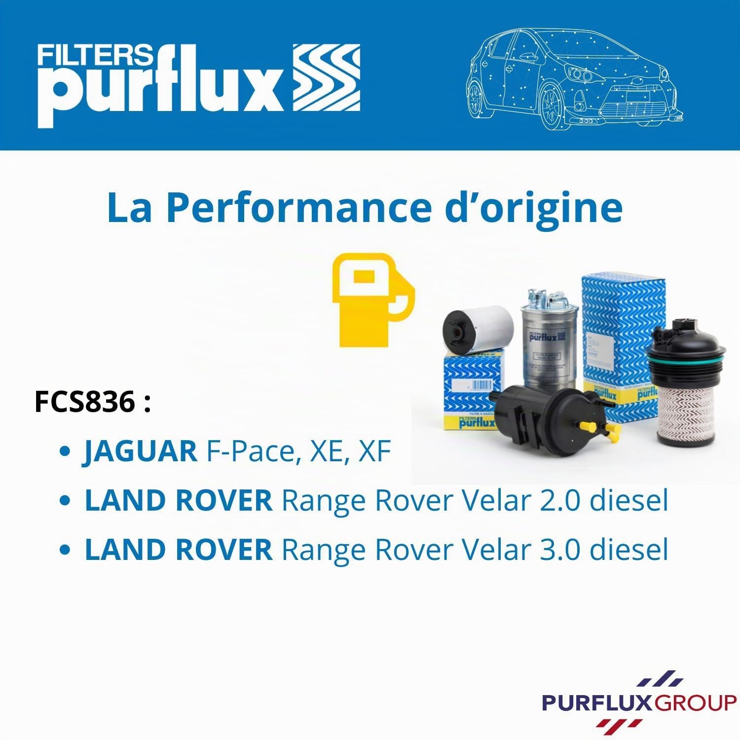 PURFLUX Filtre à carburant Cartouche filtrante Compatible avec JAGUAR F-PACE X761 FCS836