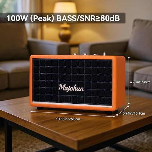 Miniatura 4 de Altavoces Bluetooth, altavoz de madera vintage de 100 W (pico) con emparejamiento TWS, control de gravesagudos, Bluetooth 5.4, entrada AUX y USB,