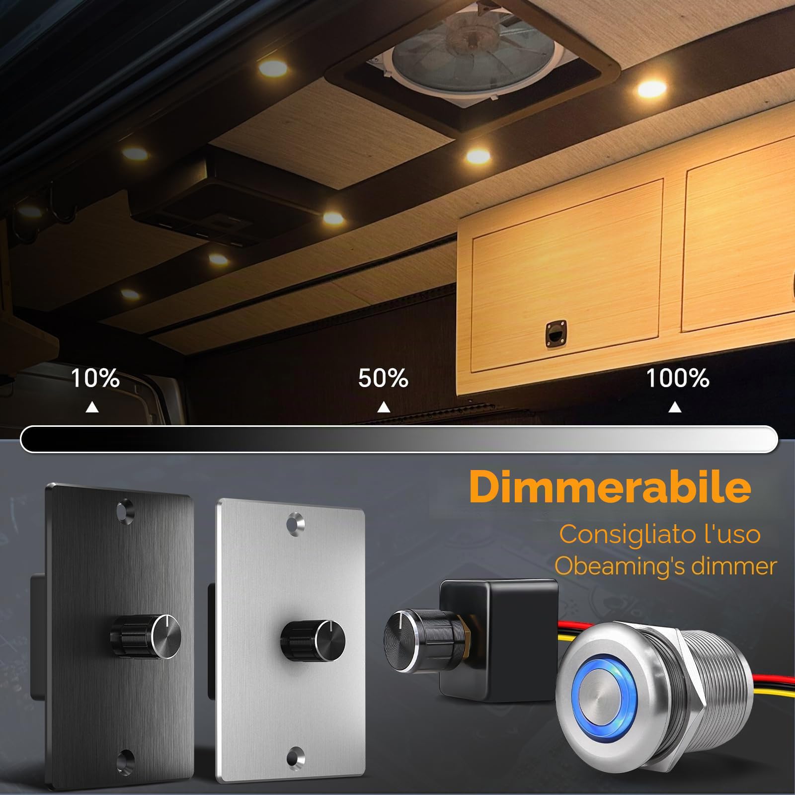 4 x Faretti da Incasso 12V LED Camper 2,5W 3000K Bianco caldo, Rotondo Luci da Soffitto Ø58-63mm 215lm Argento Dimmerabile per Barca Furgone Bagno Mobile Armadio (senza trasformatore)