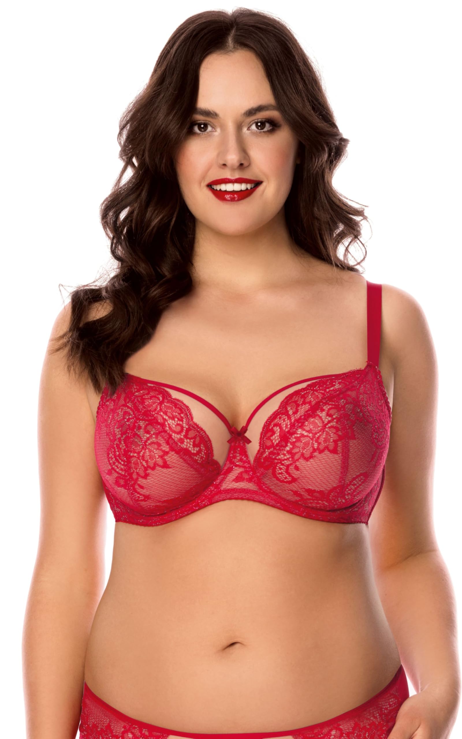 Vivisence Women's Underwired Lace Non Padded Bra 1044, Red,34DD