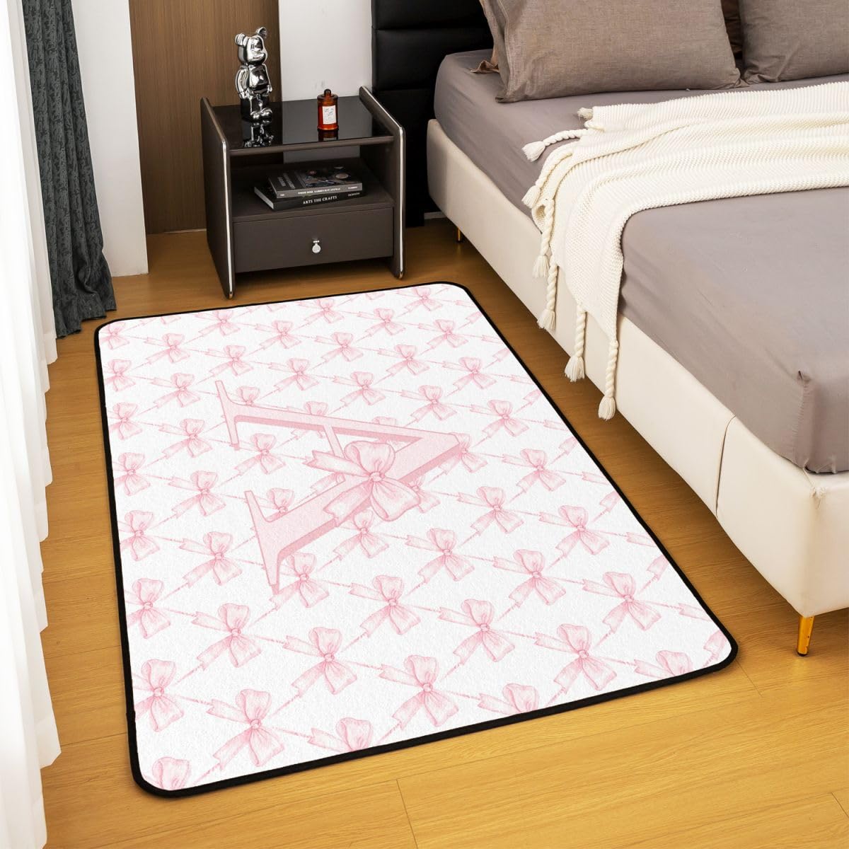 Tapis Salon 100x150cm Rose Noeud Papillon Tapis D Intérieur Letter 'a' Imprimer Antidérapant Doux Lavable Kawaii Princesse Style pour Salon Chambre Salle À Manger Cuisine Rose A