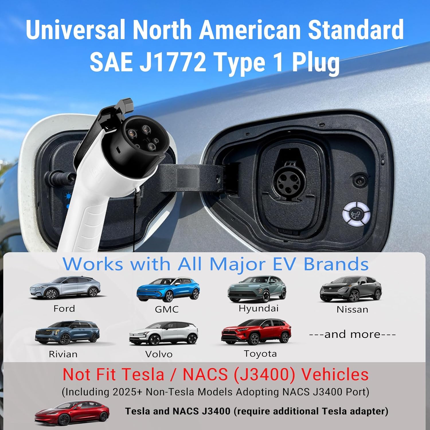 EV Charger, 16Amp 110V/240V Portable Level 1 Level 2 Electric Vehicle Charging Station with NEMA 6-20 Plug & NEMA 5-15 Adapter for J1772 Electric Cars.