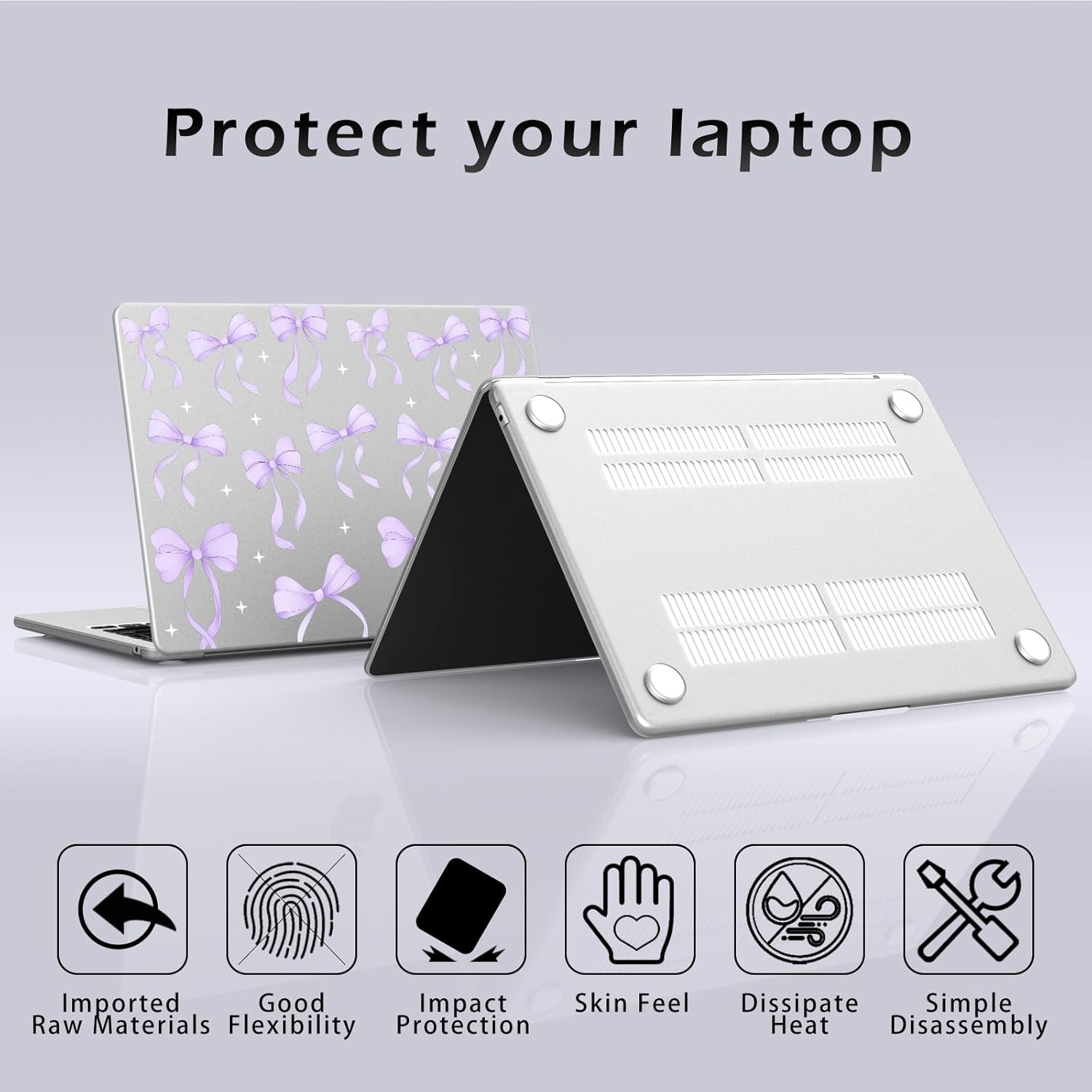 Compatible with MacBook Air 13 inch Case M1 A2337 A2179 A1932 2022 2021 2020 2019 2018 Release, Cute Purple Ribbon Bow Protective Hard Shell Matte Cover for MacBook Air 13.3 inch