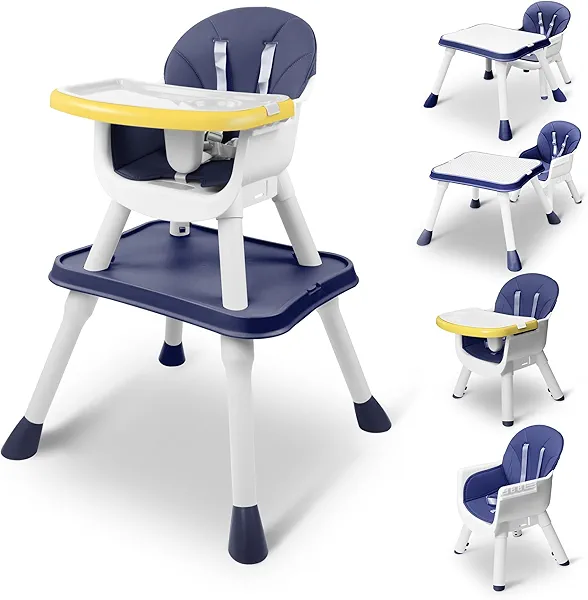 4 in 1 Baby High Chair, Toddler Chair with Removable Tray, Convertible High Chairs for Babies and Toddlers, Kids Learning Table, Building Block Table, Dining Booster Seat with Safety Harness, Blue