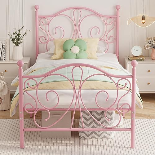 Miniatura 3 de Base de cama individual con cabecera y estribo con patrón de mariposa, cama tamaño individual, fácil montaje, no necesita somier, plataforma de