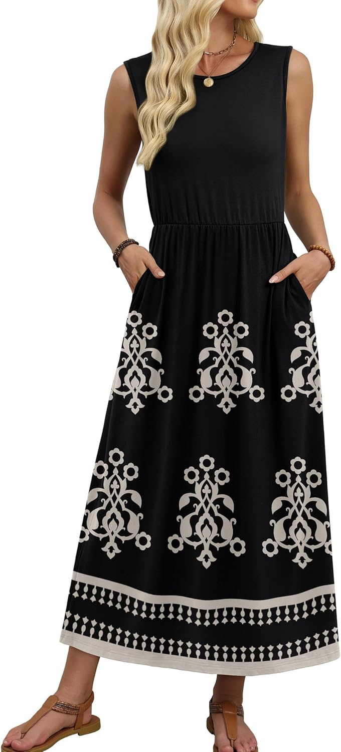 WIHOLL Summer Dresses for Women 2026 Maxi Dresses Long Flowy A Line Sleeveless Sundresses with Pockets - Image 3