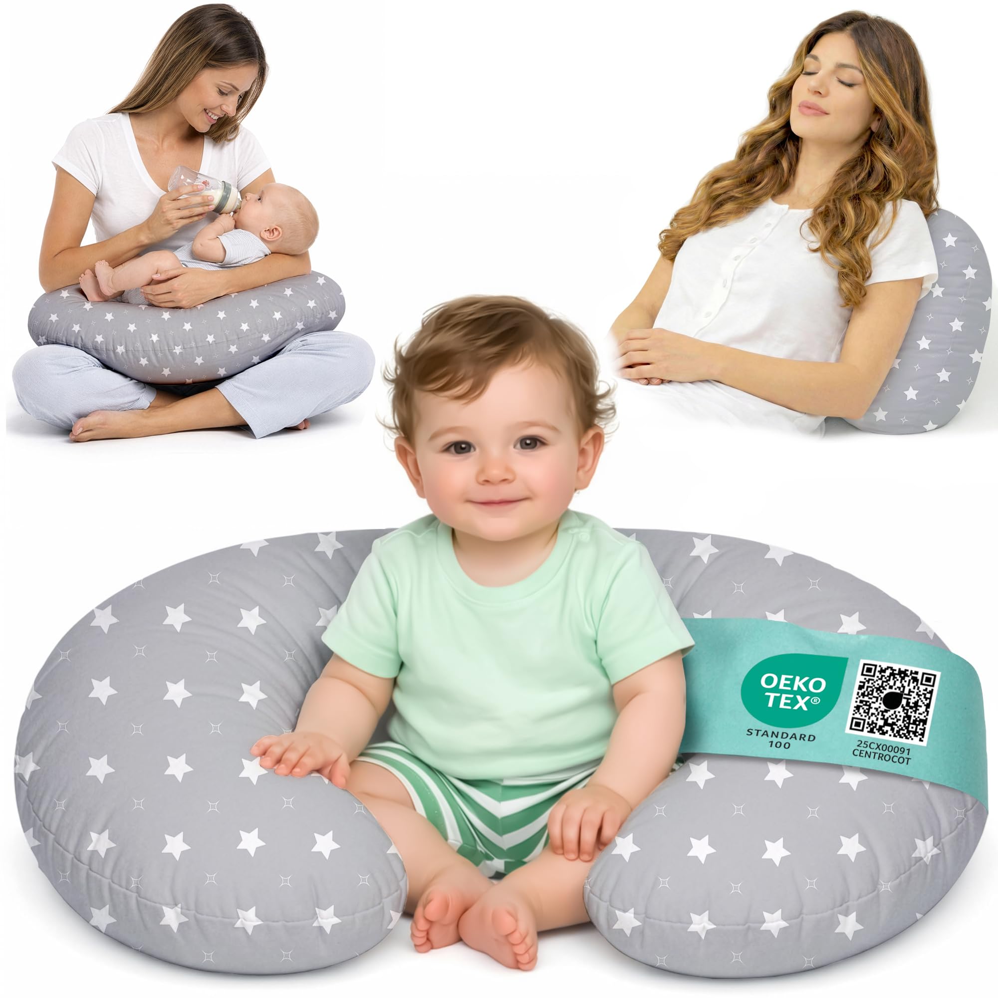 Stillkissen Klein für Neugeborene Kleines Stillkissen mit Bezug aus 100% Baumwolle und Weicher Füllung Stillhörnchen Baby Ergonomische Rückenstütze Geschenkidee für Junge Mütter und Schwangere