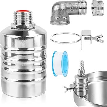 Automatic Float Valve Float Valve 1/2 Inch or 3/4 Inch Automatic Water Level Control Adjustable 304 Stainless Steel with Corrugated Pipe and Tap Sealing Tape
