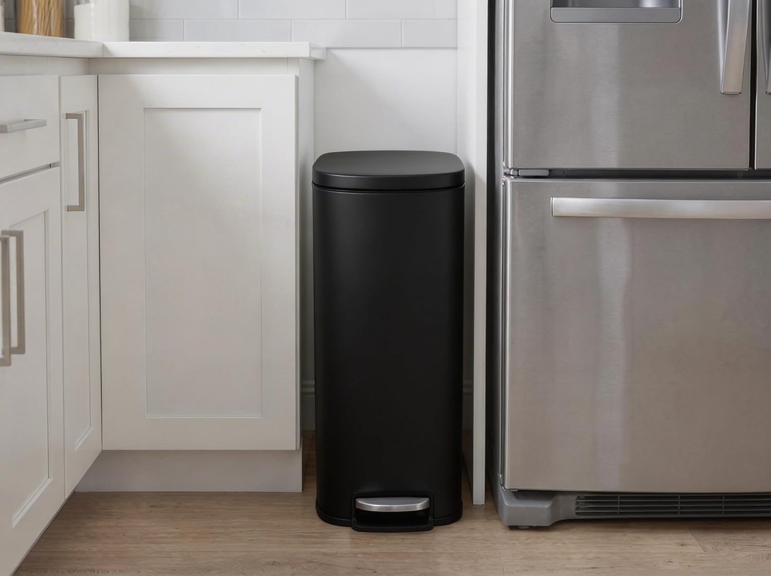 Garvee 13 Gallon Slim Kitchen Trash Can, Narrow Stainless Steel Step-On Pedal Garbage Can with Soft Close Lid, Removable Inner Bucket, Space-Saving Trash Bin for Kitchen, Bathroom, Office, Black