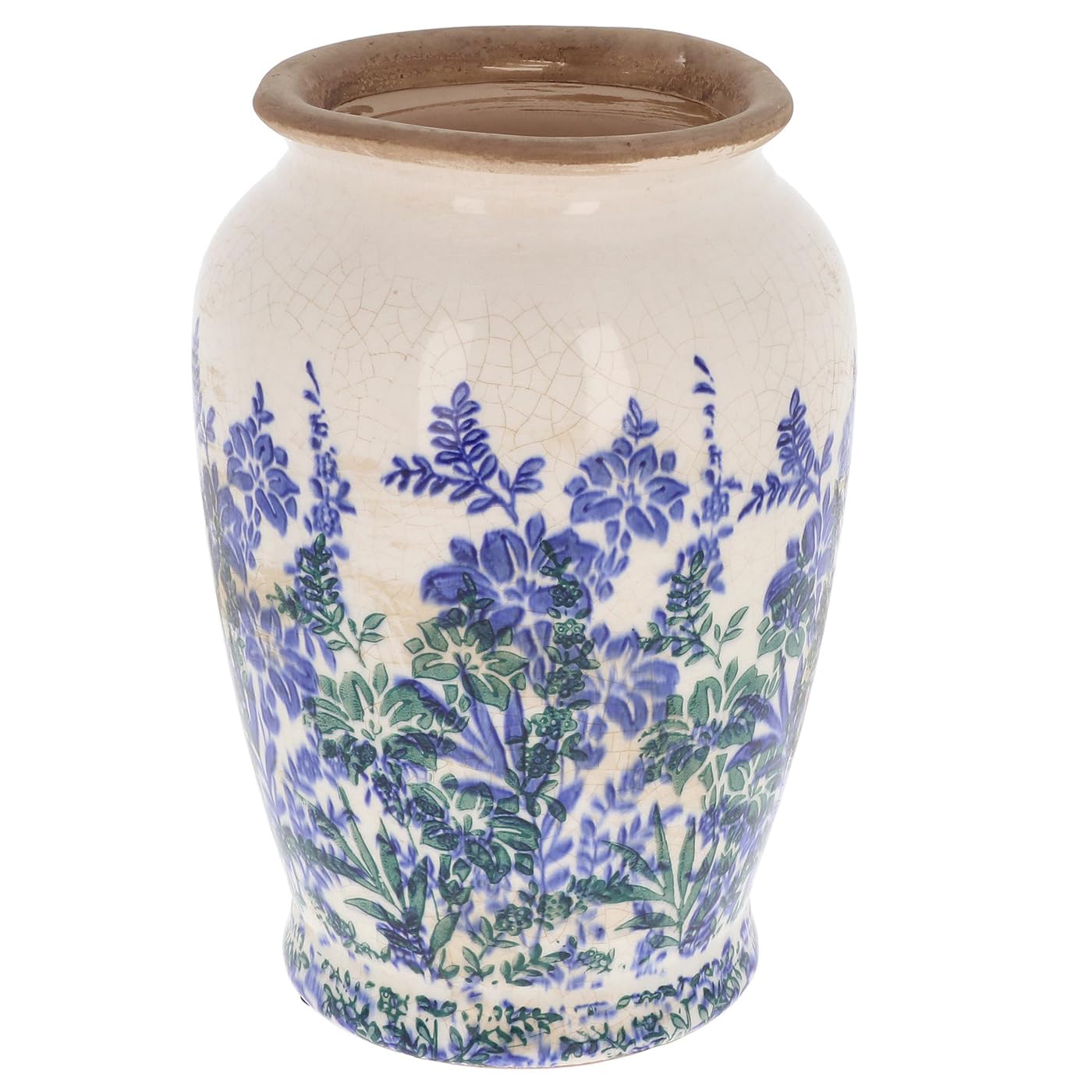 Shudehill Giftware Blue Indigo Garden Floral Crackle Effect Vase - Pitcher, Traditional, Handle Or Bouquet Designs (Traditional)