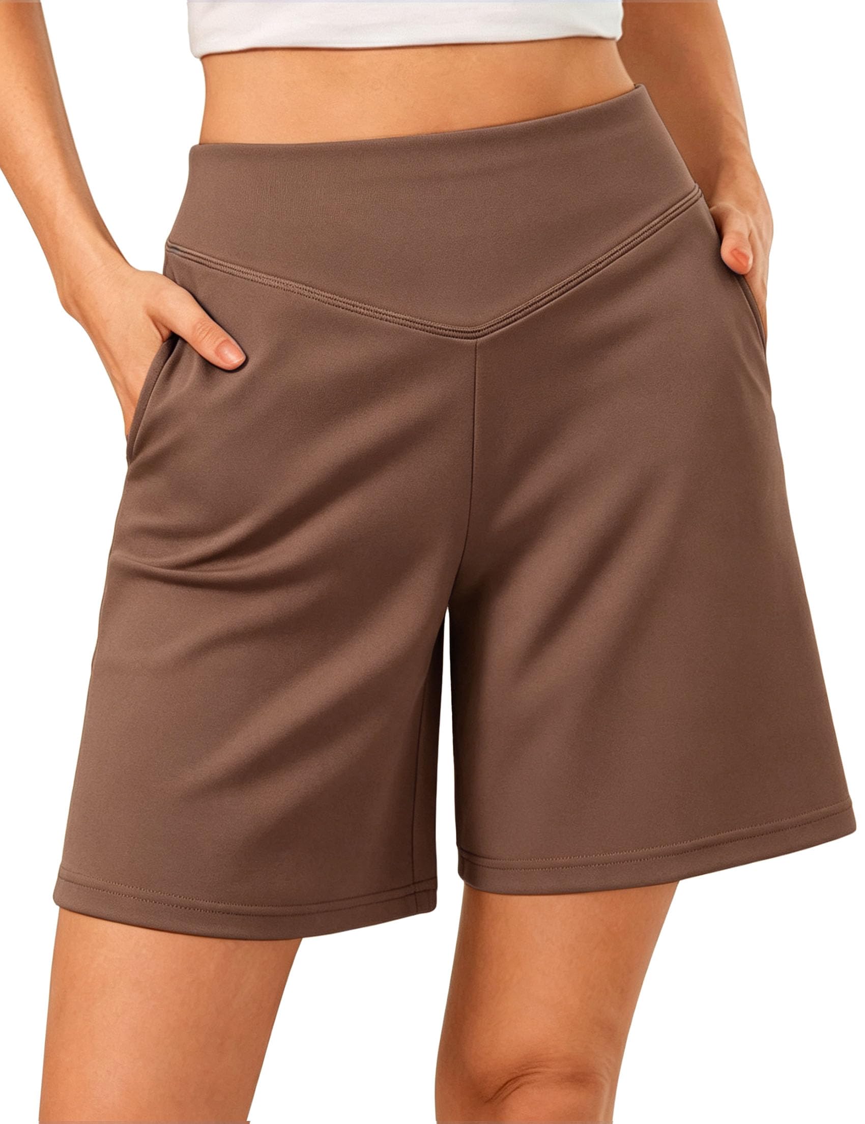 Terecey Kurze Hose Damen Sommer Sport Shorts High Waist mit Taschen | High-Waist-Passform, 82 % Polyester, 18 % Elasthan, Atmungsaktiv und Schnelltrocknend, Weich Bequem，für Yoga und Training