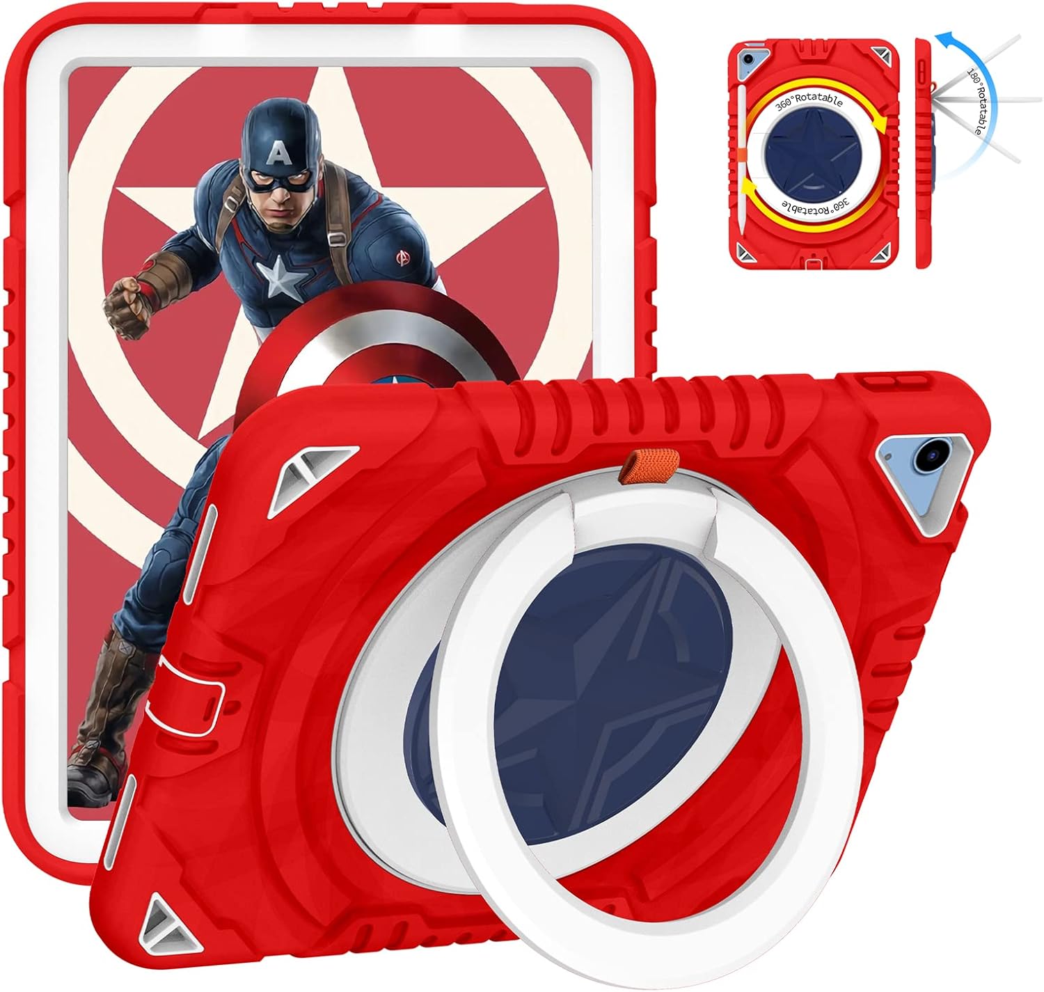 XZC Case for iPad (A16) 11th Generation 11 Inch 2025/ iPad 10th Generation 10.9 Inch 2022 Heavy Duty Shockproof Rugged Cover with Rotating Stand/Pencil Holder/Carrying Shoulder Strap (Red)