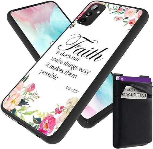 Funda para teléfono Galaxy A14 5G, funda para Samsung A14 5G y tarjetero para teléfono, funda delgada y suave de TPU 1-37 con versículo bíblico a