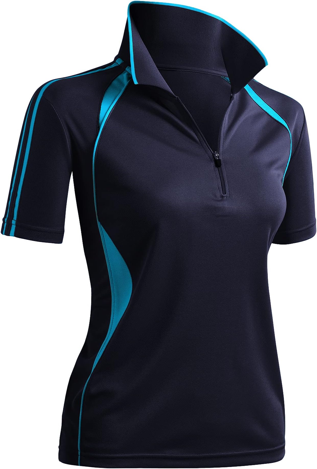CLOVERY Athletic Sweat Evaporate Quickly Short Sleeve Zipup Polo Shirt Navy US S/Tag S