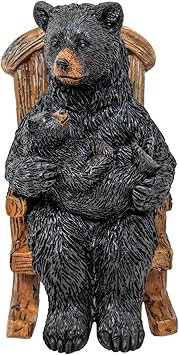 BestGiftEver Black Bear Figurine in Rocking Chair Holding Cub Rustic Wildlife Decor for Cabin, Lodge, Mountain or Woodland-Themed Spaces