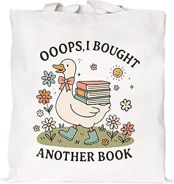 Canvas Book Tote Bag for Women, Book Lover Gifts, Reusable Grocery Bag with Inner Pocket, Cute Tote Bag Aesthetic