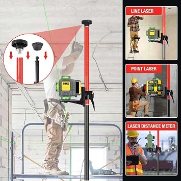 12 Ft+1.7Ft/3.6M+0.6M Professional Laser Level Pole with Tripod, Adjustable Telescoping Pole for Leveling Tools, Multi-functional Fine-tuning Bracket with 1/4 and 5/8 Thread Adapters, Includes Bag