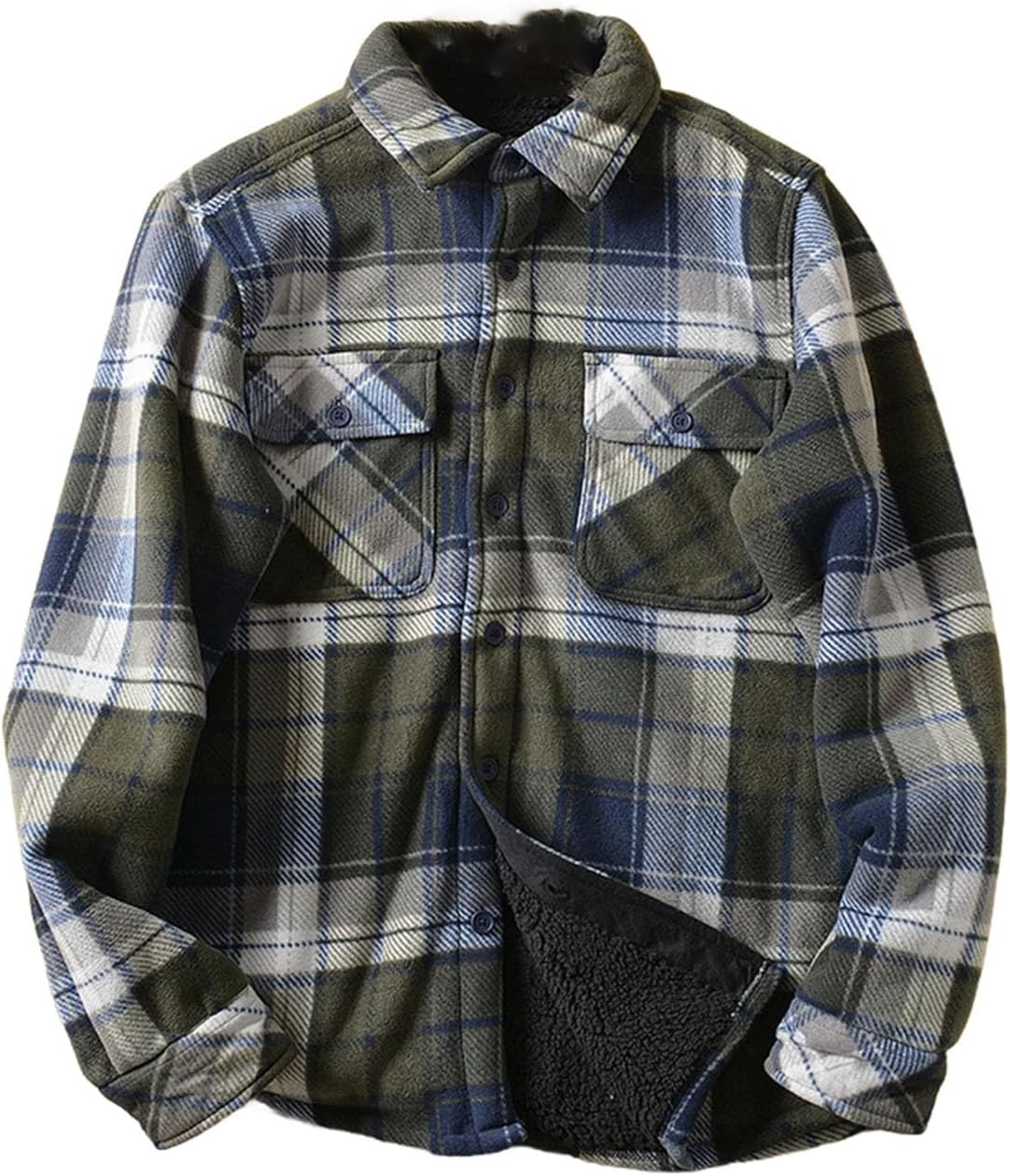 Men's Classic Plaid Shirt Jacket Warm Fleece Lining Casual Outdoor Fall Winter Coat