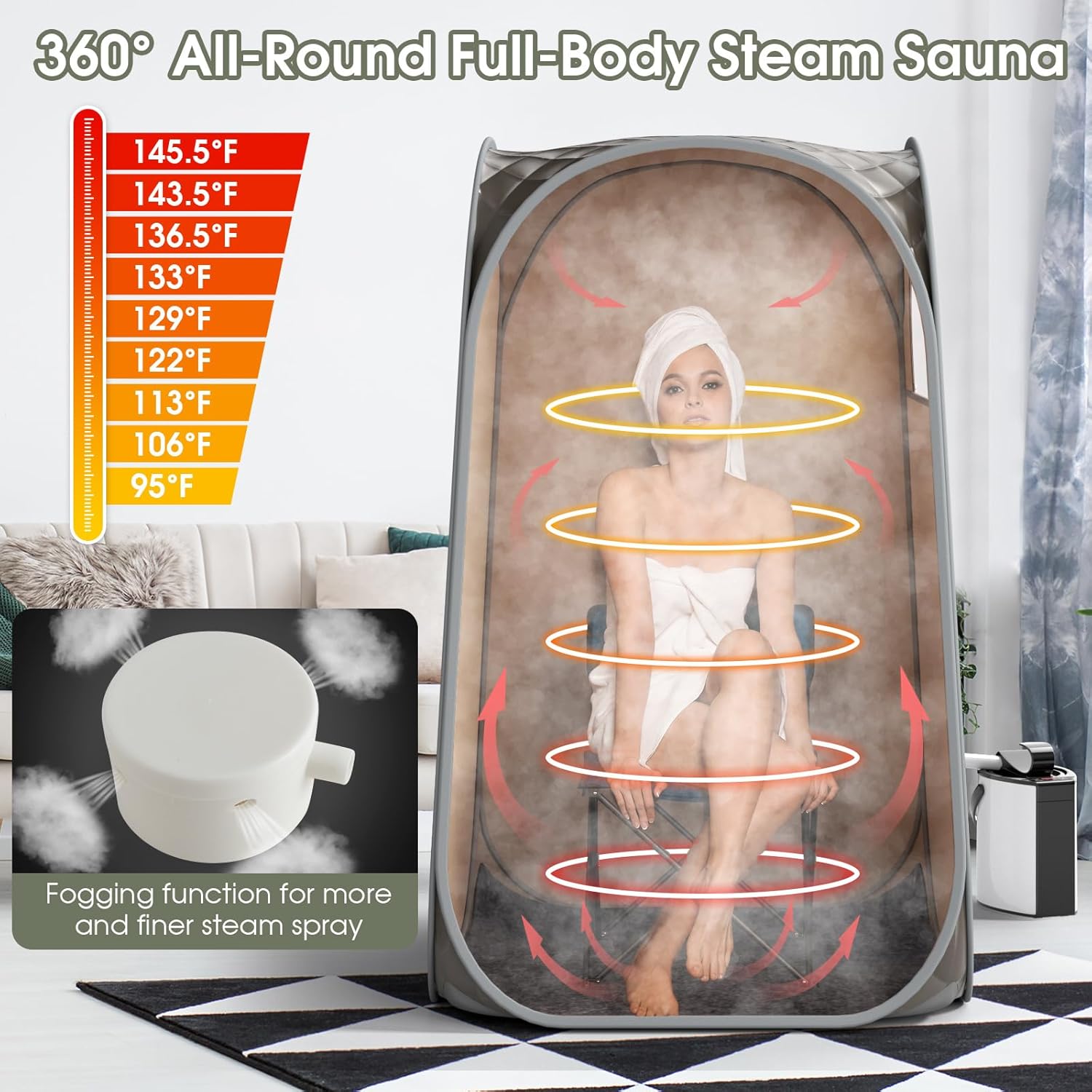 Temperature range and fogging function of the steam sauna