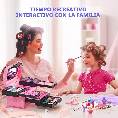 Miniatura 4 de Juego de maquillaje infantil para niñas, 66 piezas, cosméticos reales para niños, juguetes con espejo, kit de maquillaje lavable de princesa,