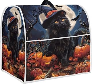 Black Cat Stand Mixer Cover 4.5-5 Quart Pumpkin Bat Kitchen Appliance Covers Dust Protection Universal for Pressure Cooker Air Fryer Halloween Kitchen Home Decorations
