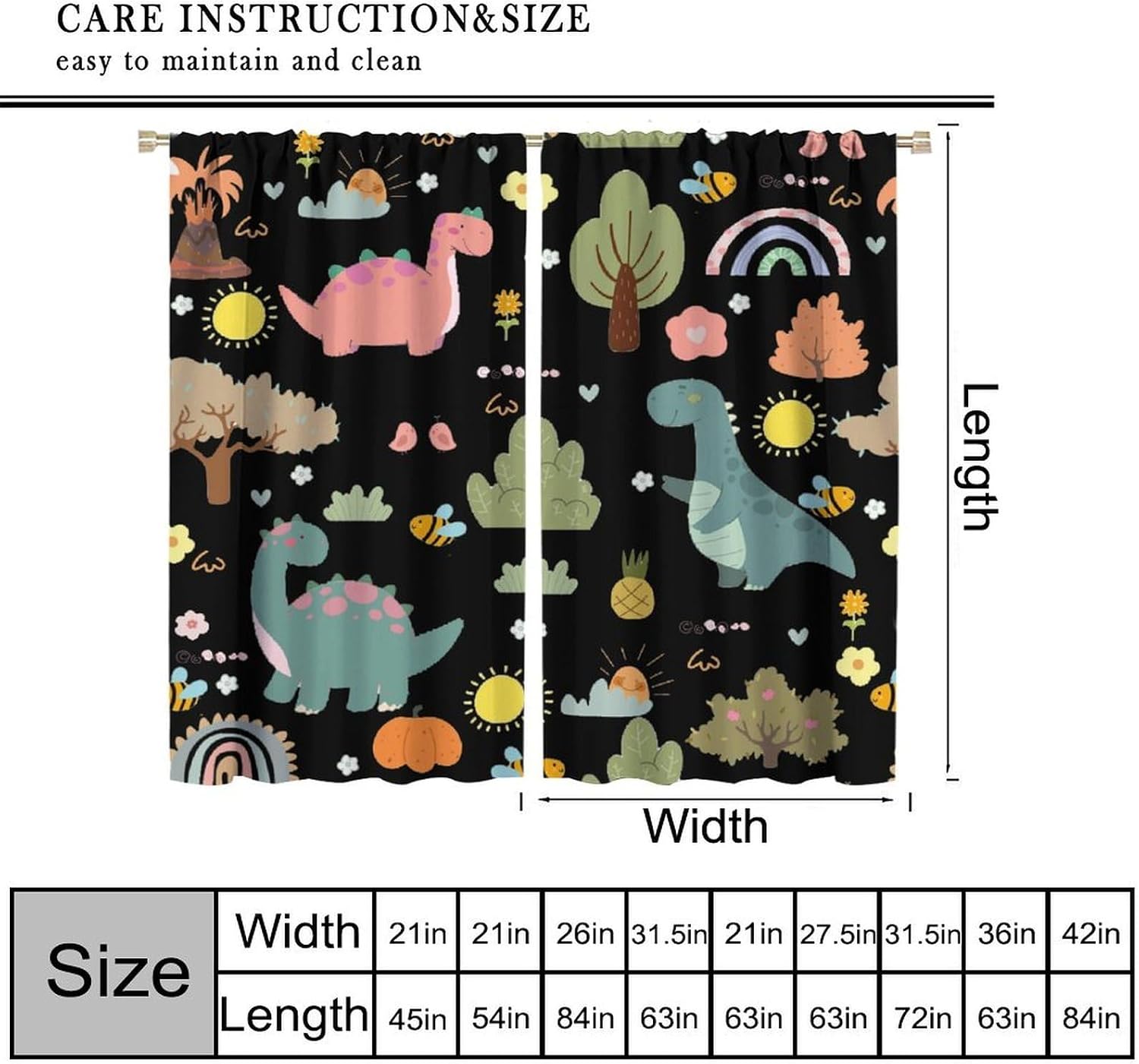 Cartoon Dinosaur Blackout Curtains for Kids,Cute Dino Printed Window Treatments for Boys Girls Nursery Bedroom Living Room Décor,2 Panels Set,Total Size 84 x 84 Inch