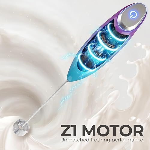 Vista 446 de Zulay Kitchen - Espumador de leche de mano con pilas AA Duracell: batidora de bebidas resistente para café, latte, capuchino y más, color aurora