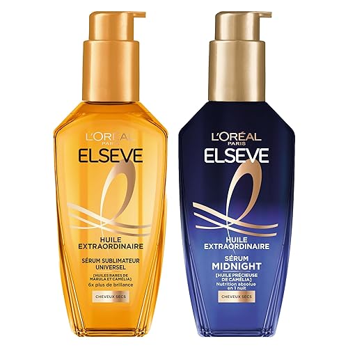 L’ORÉAL PARIS - Routine Huiles Cheveux - Jour et Nuit - Tous Types de Cheveux - Elseve Huile Extraordinaire - Huile Soin Sublimateur Universel + Sérum Capillaire de Nuit - Elseve Huile Extraordinaire - Routine Huiles - Jour & Nuit