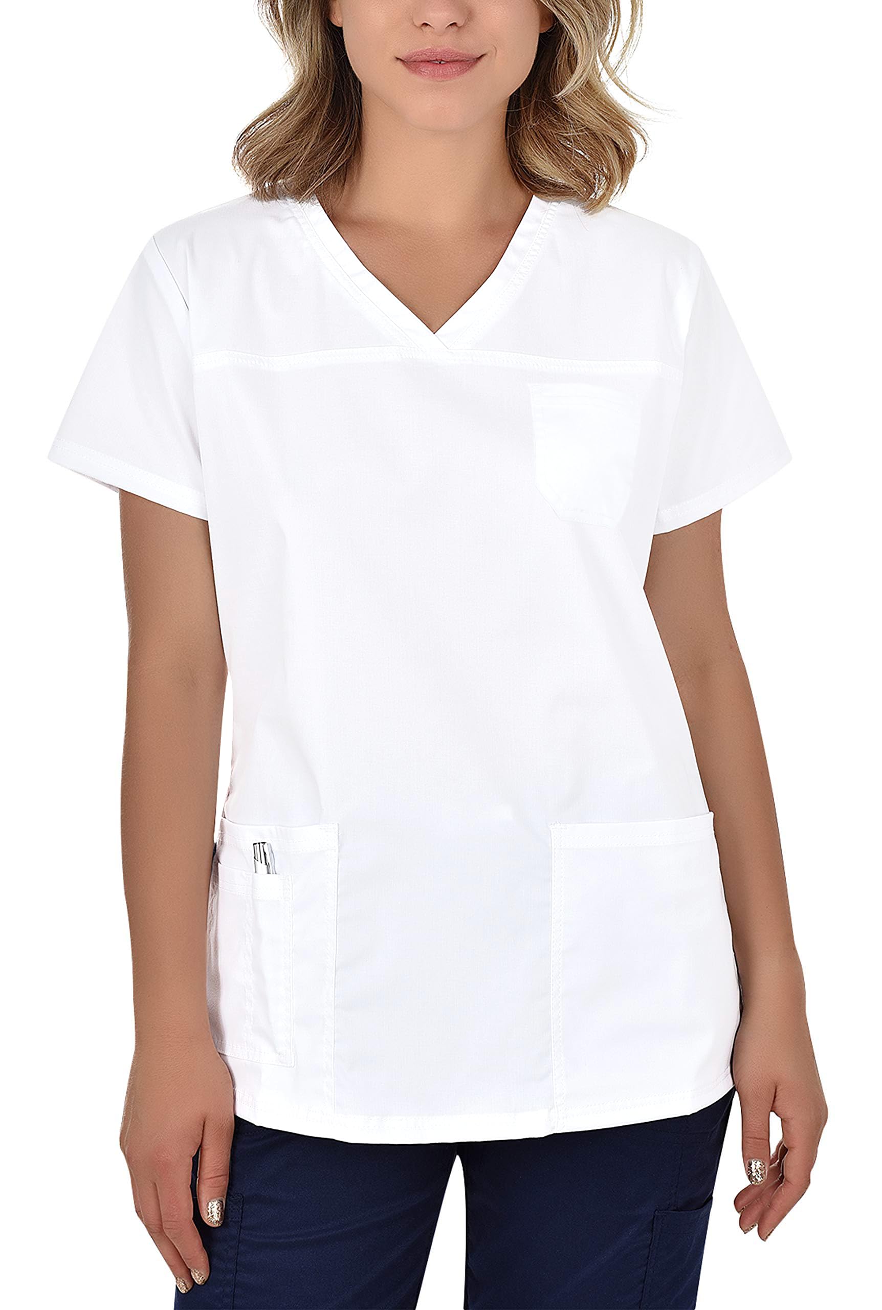 B-well ANDREA Casaca Elástica Señora|Uniforme Estética | Casacas Sanitarias Mujer Cuello V | Uniformes Sanitarios Mujer | Manga Corta