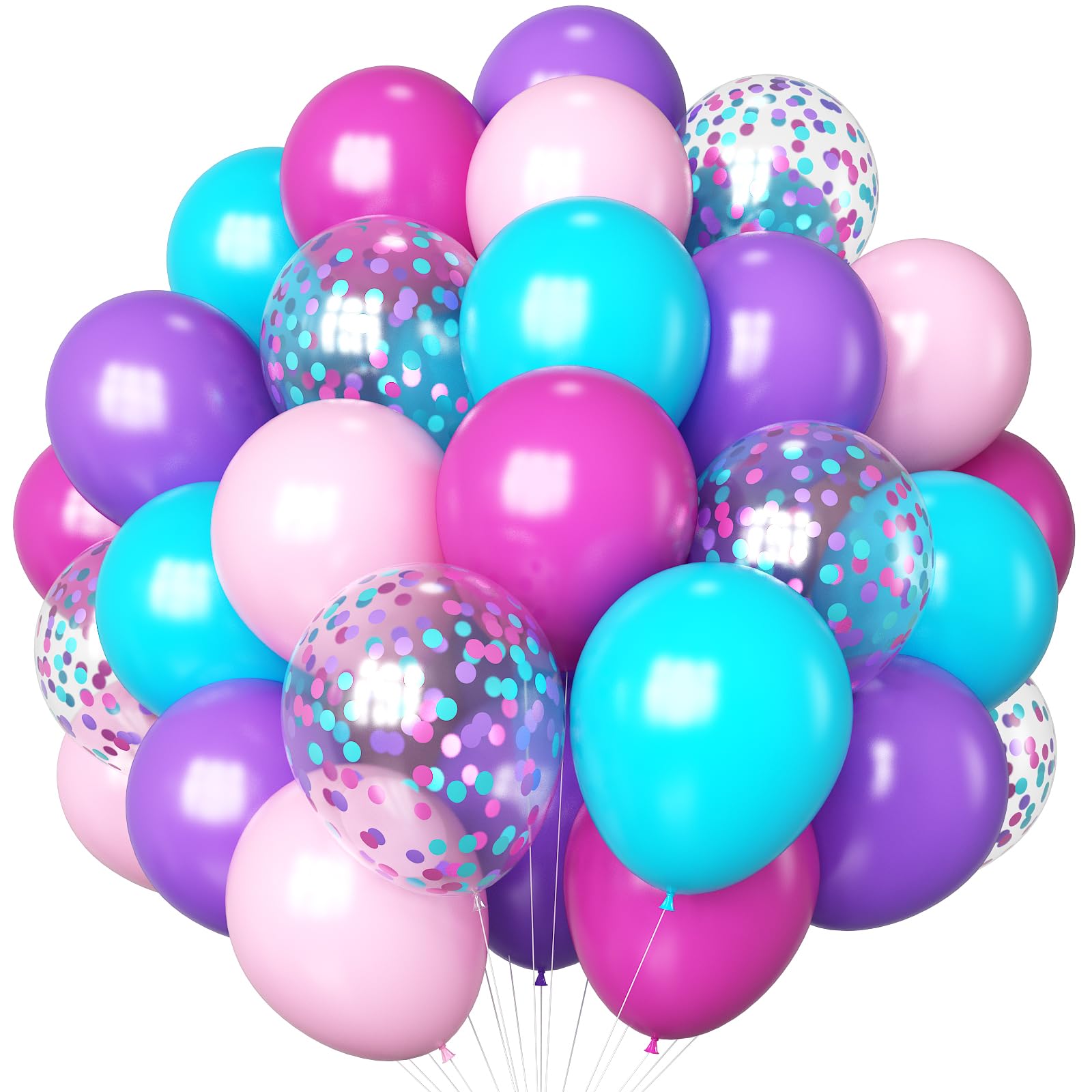 Photo 1 of HILAVO Pink Purple Blue Balloons 60 Pcs Hot Pink Light Pink Teal Purple Latex Balloon Pastel Purple Teal Pink Confetti Balloons for Kids Magic Theme Mermaid Princess Birthday Baby Shower Party Decor