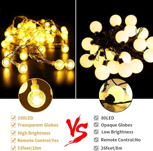 Miniatura 8 de Paquete de 2 tiras de luces LED de 66 pies con 200 luces LED que funcionan con pilas, impermeables con control remoto, 8 modos, para interiores y